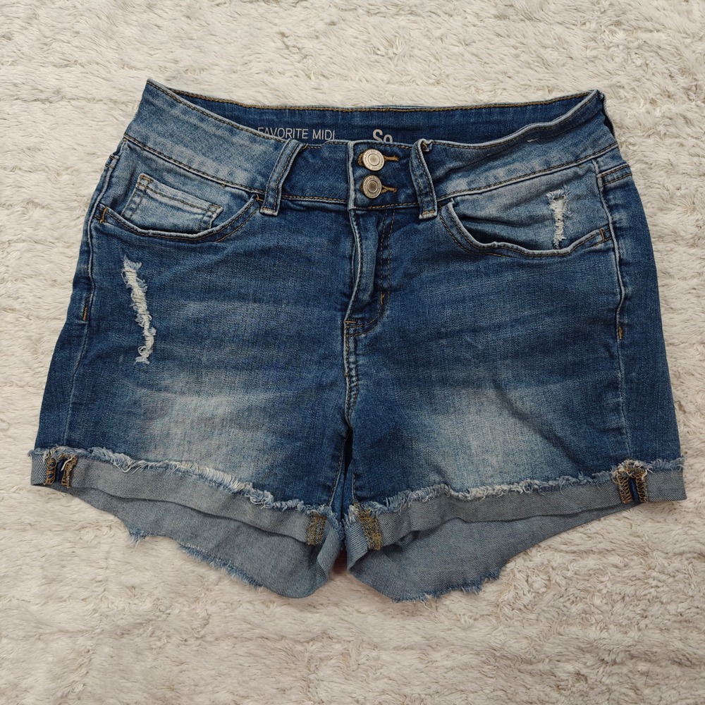 SO Distressed Denim Shorts Juniors Size 7‎ Favorite Midi Country Western Grunge